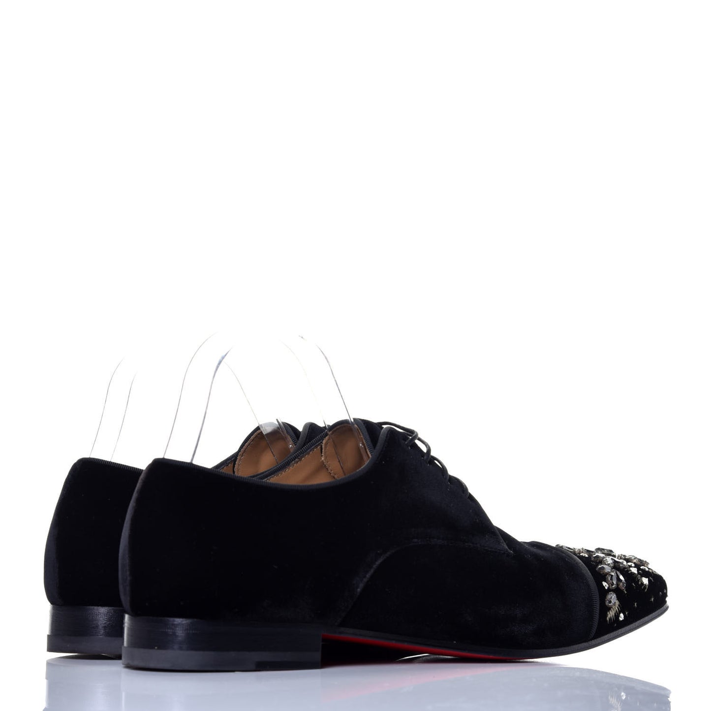 Velvet Embellished Flat Loafers 42 Black