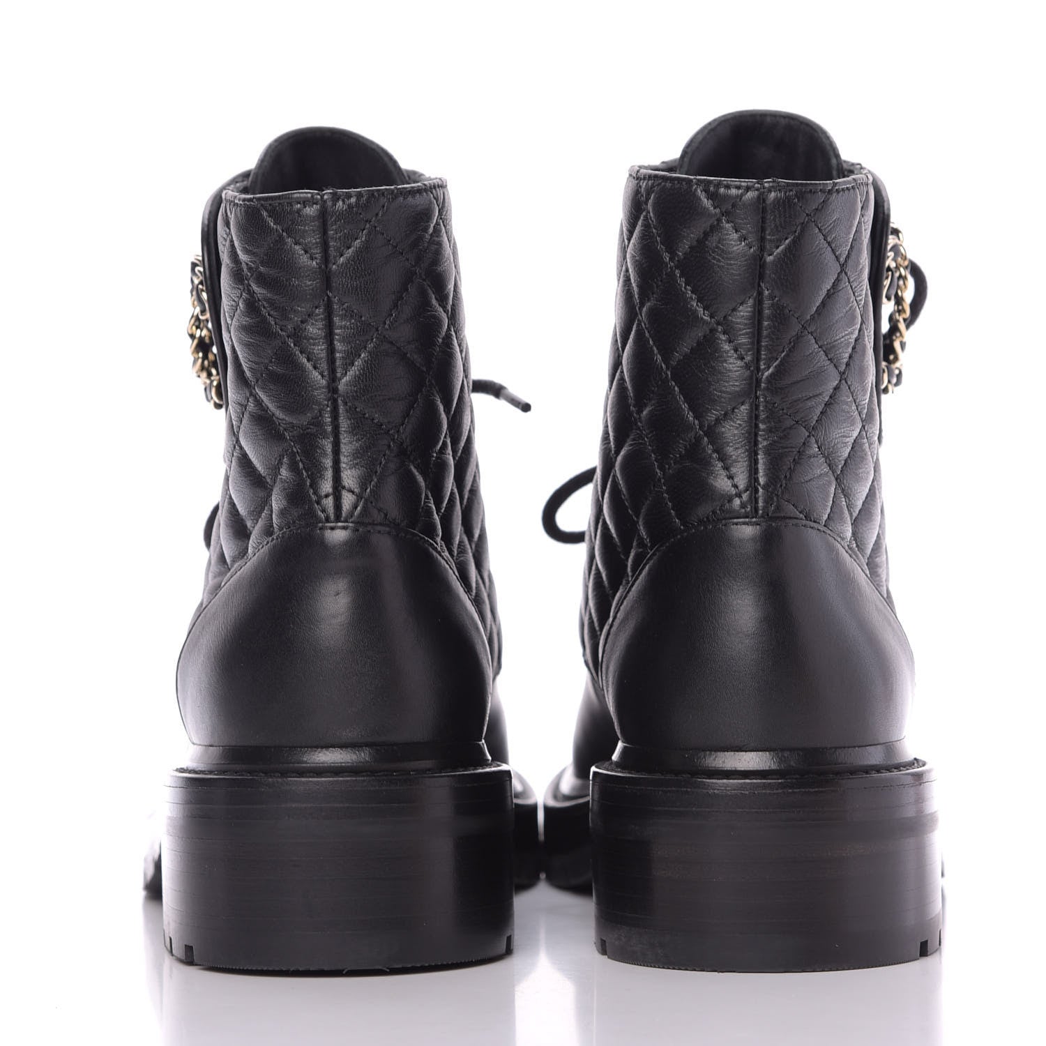 Chanel Shiny Lambskin Quilted Lace Up Combat Boots 38 Black 7 of 9