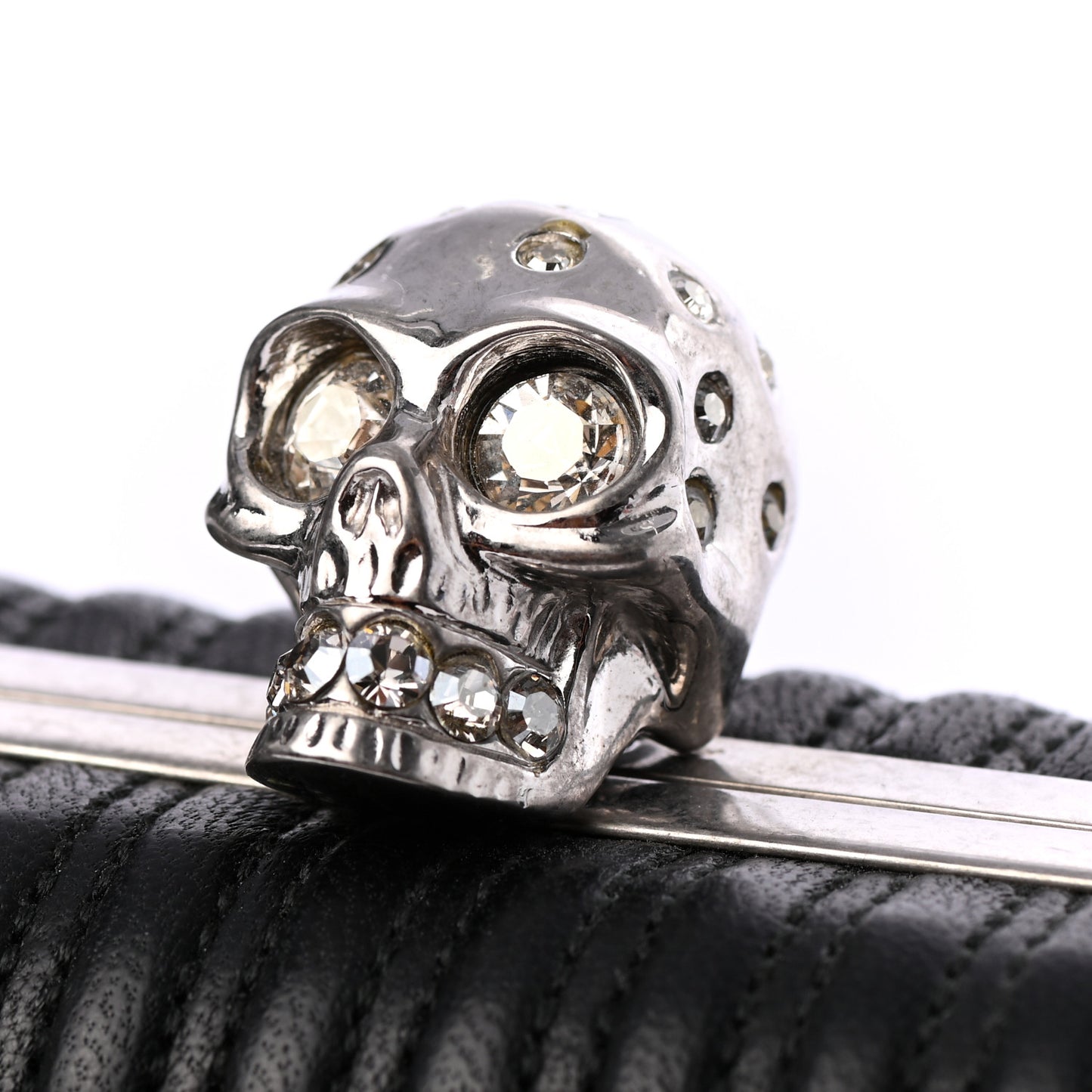 Calfskin Skull Box Clutch Black