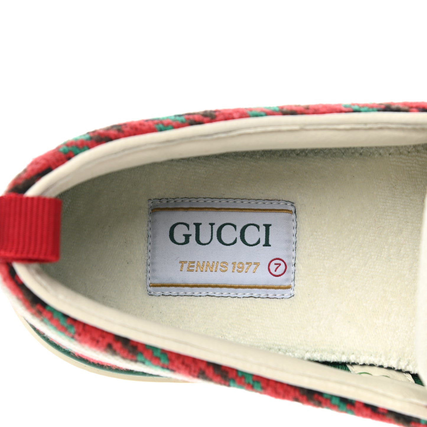 Cotton Wool Web Houndstooth Interlocking G Mens 1977 Tennis Slip On Sneakers 7 Red Green