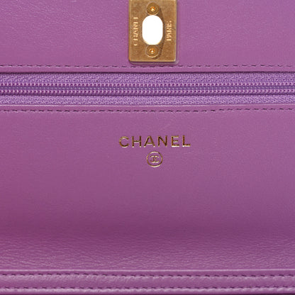 Chanel Lambskin Quilted CC Pearl Crush Wallet on Chain WOC Purple 6 of 12