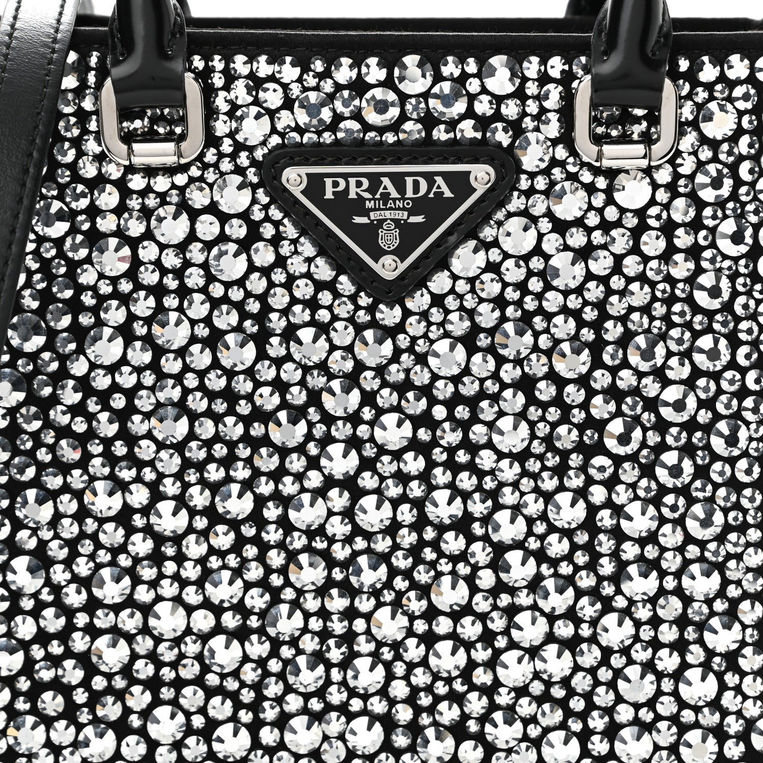 Prada Satin Crystal Metal Triangle Logo Small Double Handle Crossbody Tote Metal 7 of 10