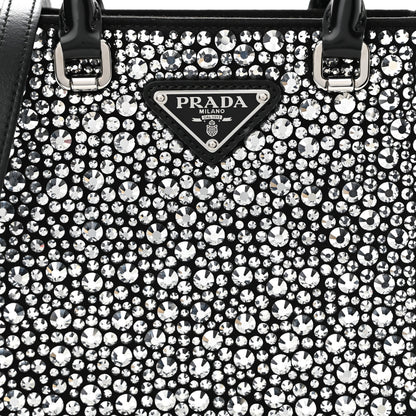 Prada Satin Crystal Metal Triangle Logo Small Double Handle Crossbody Tote Metal 7 of 10