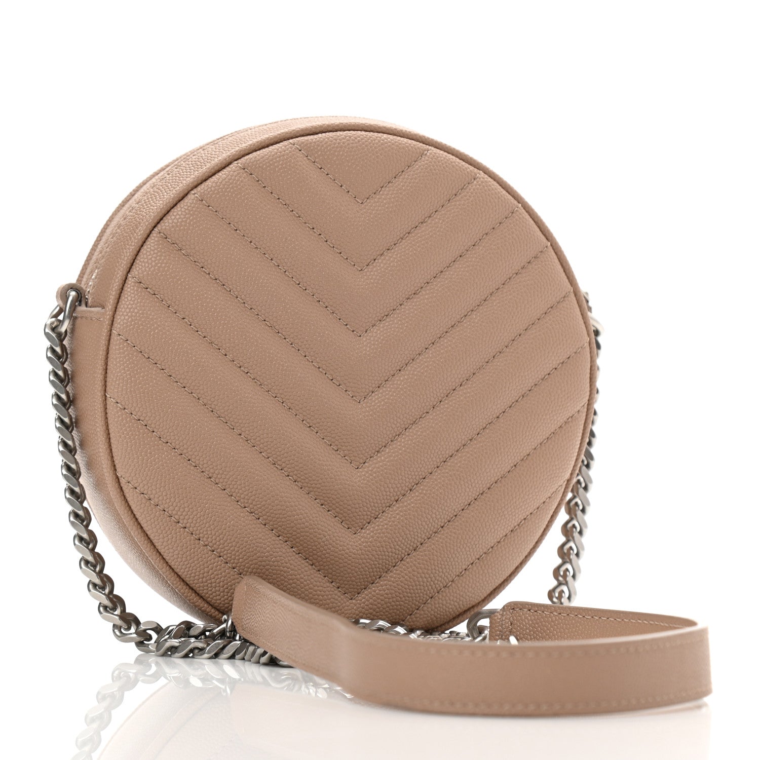 Saint Laurent Grain De Poudre Matelasse Chevron Quilted Round Vinyle Camera Bag Gold Sand 3 of 8