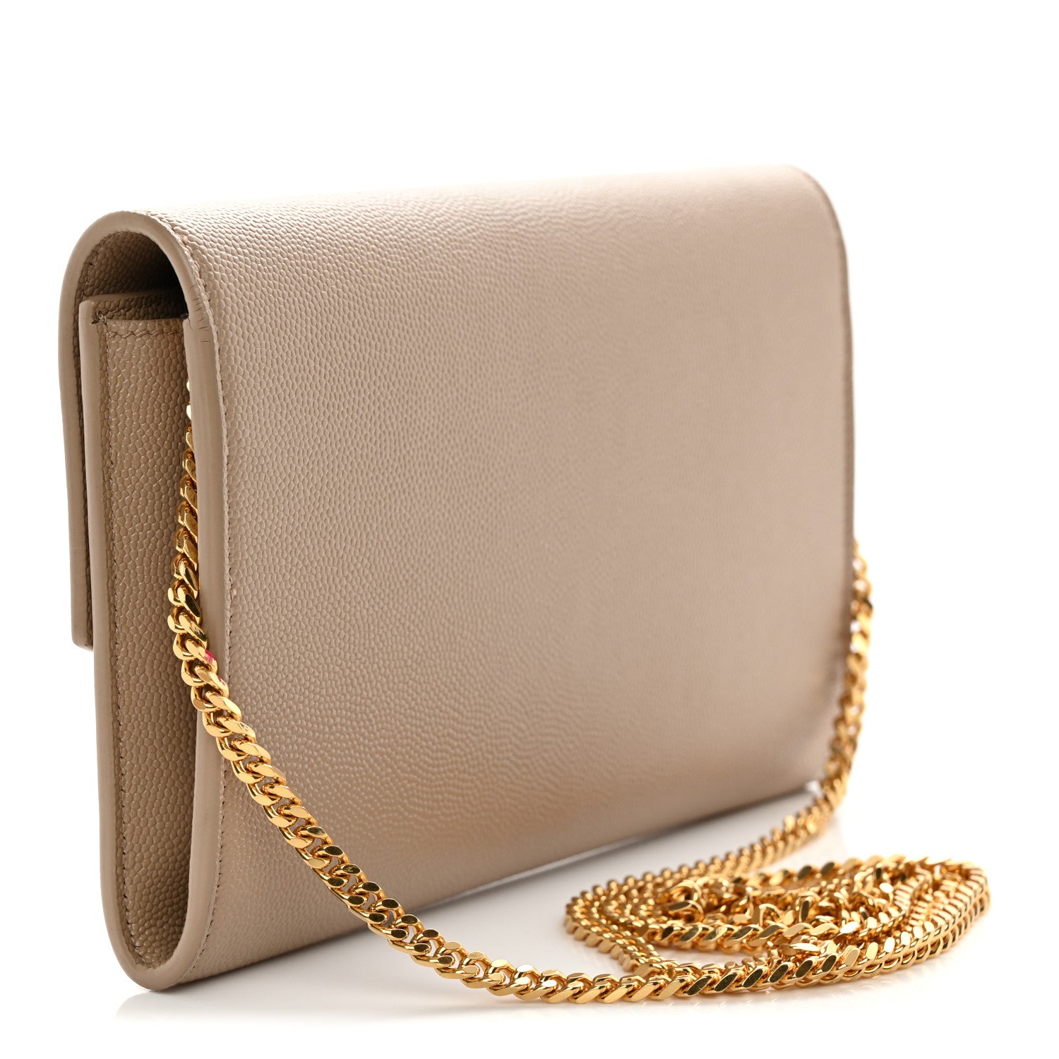 Saint Laurent Grain De Poudre Monogram Uptown Chain Wallet Dark Beige 4 of 14