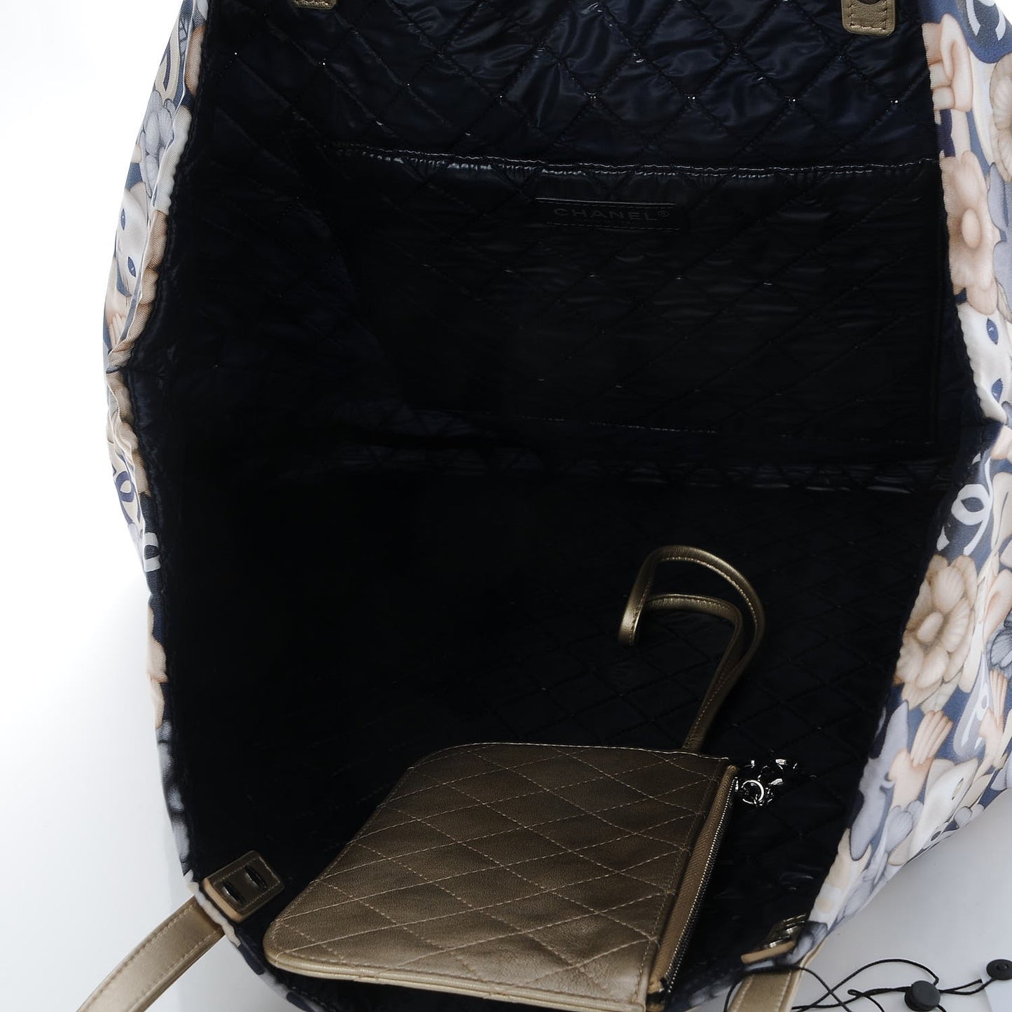 Nylon Cat Emoticon Tote Navy Gold
