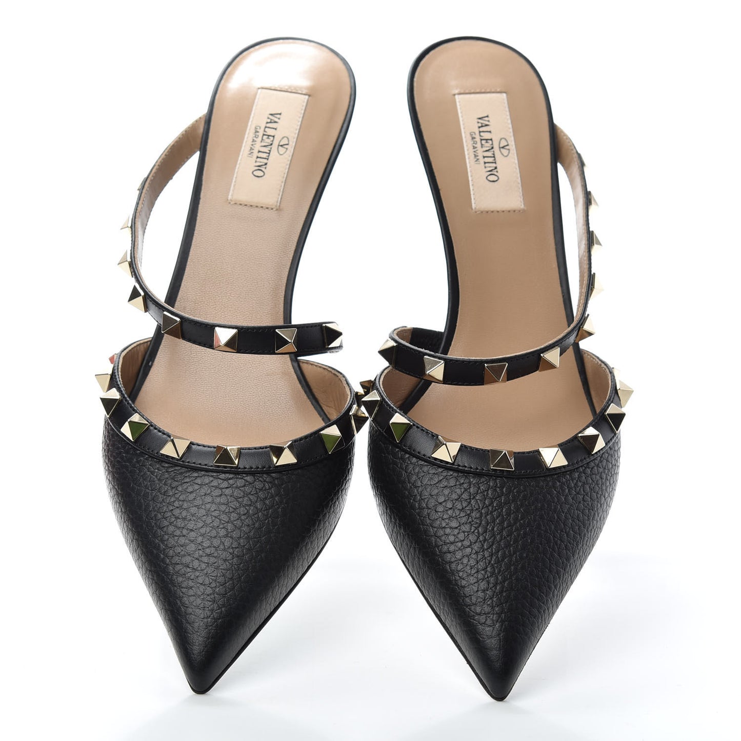 Pebbled Calfskin Rockstud Cross Strap 50mm Mules 38 Black