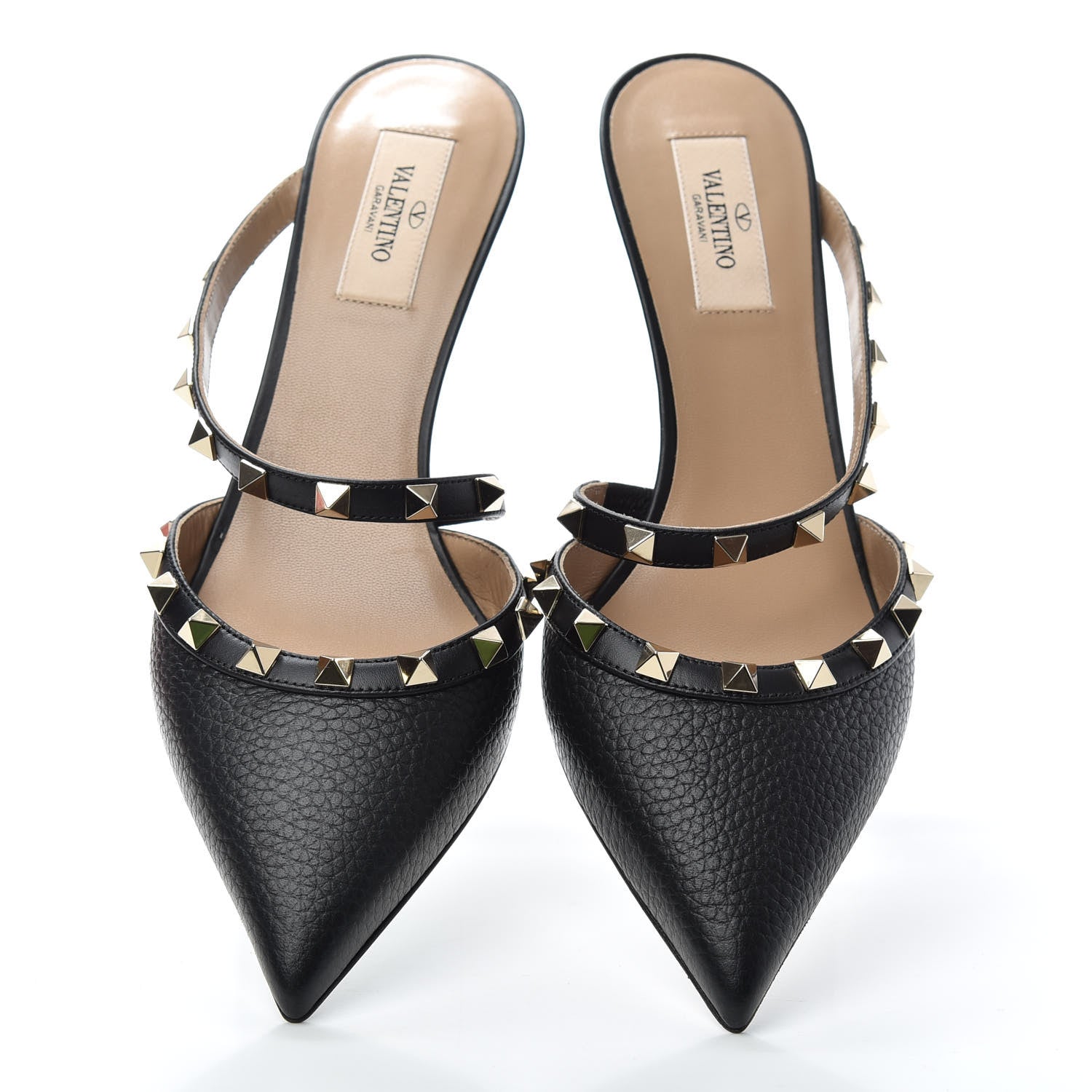 Valentino Garavani Pebbled Calfskin Rockstud Cross Strap 50mm Mules 38 Black 5 of 10