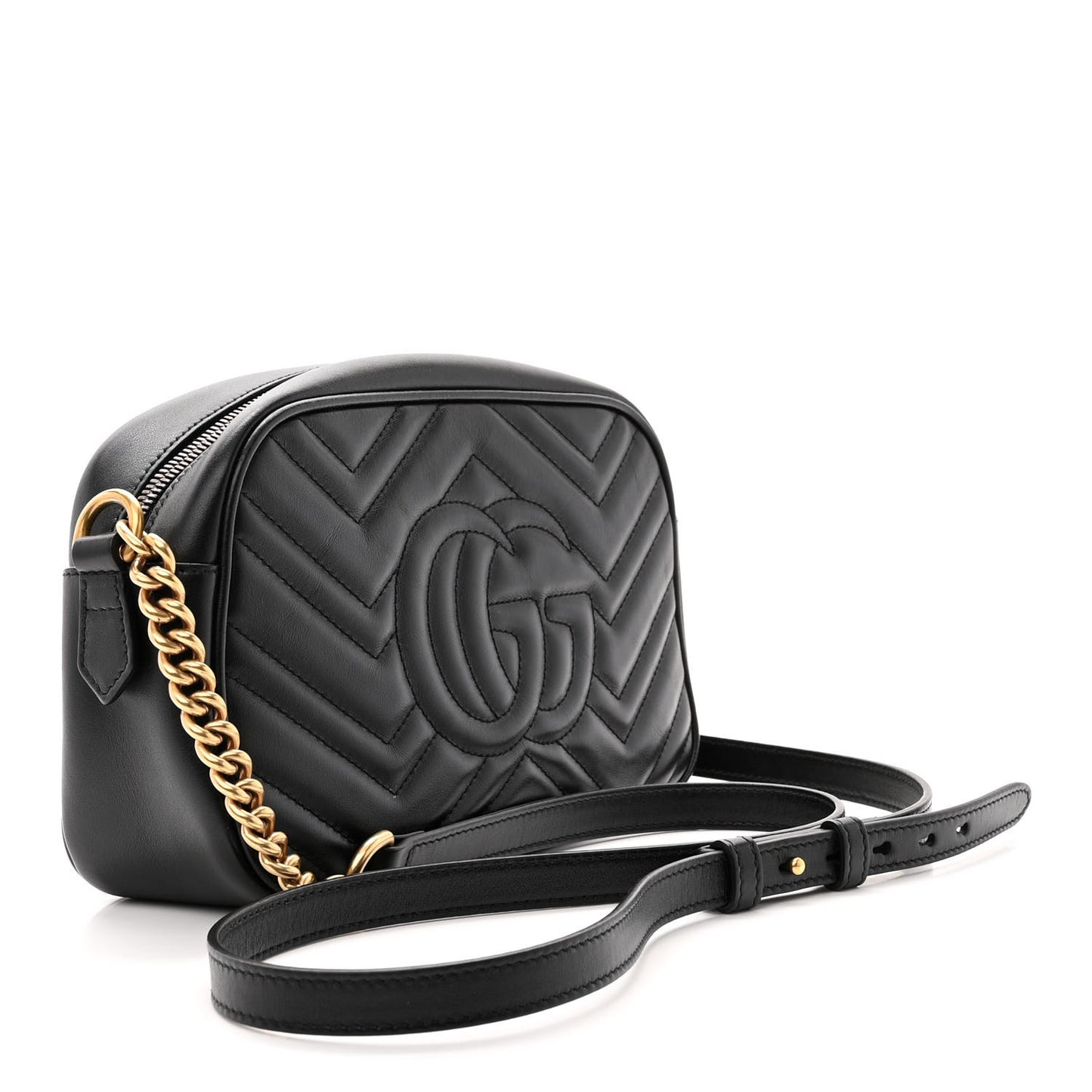 Calfskin Matelasse Small GG Marmont Chain Shoulder Bag Black