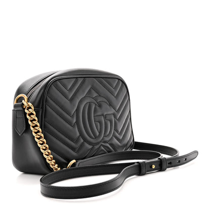 Gucci Calfskin Matelasse Small GG Marmont Chain Shoulder Bag Black 3 of 12