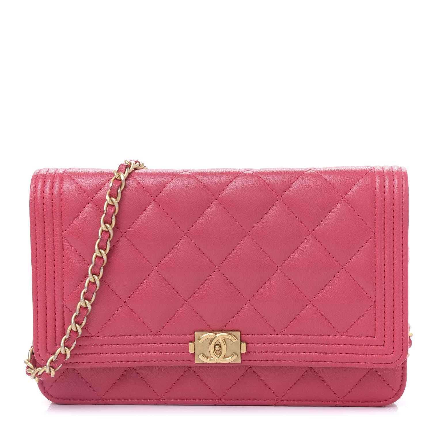 Chanel Lambskin Quilted Boy Wallet On Chain WOC Fuchsia 1 of 11