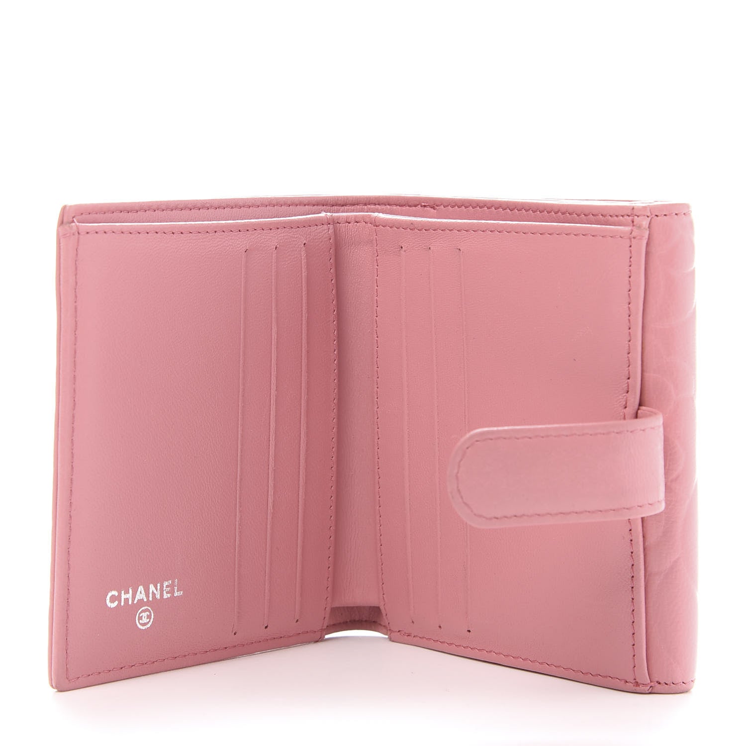 Chanel Lambskin Embossed Camellia French Wallet Pink 5 of 10