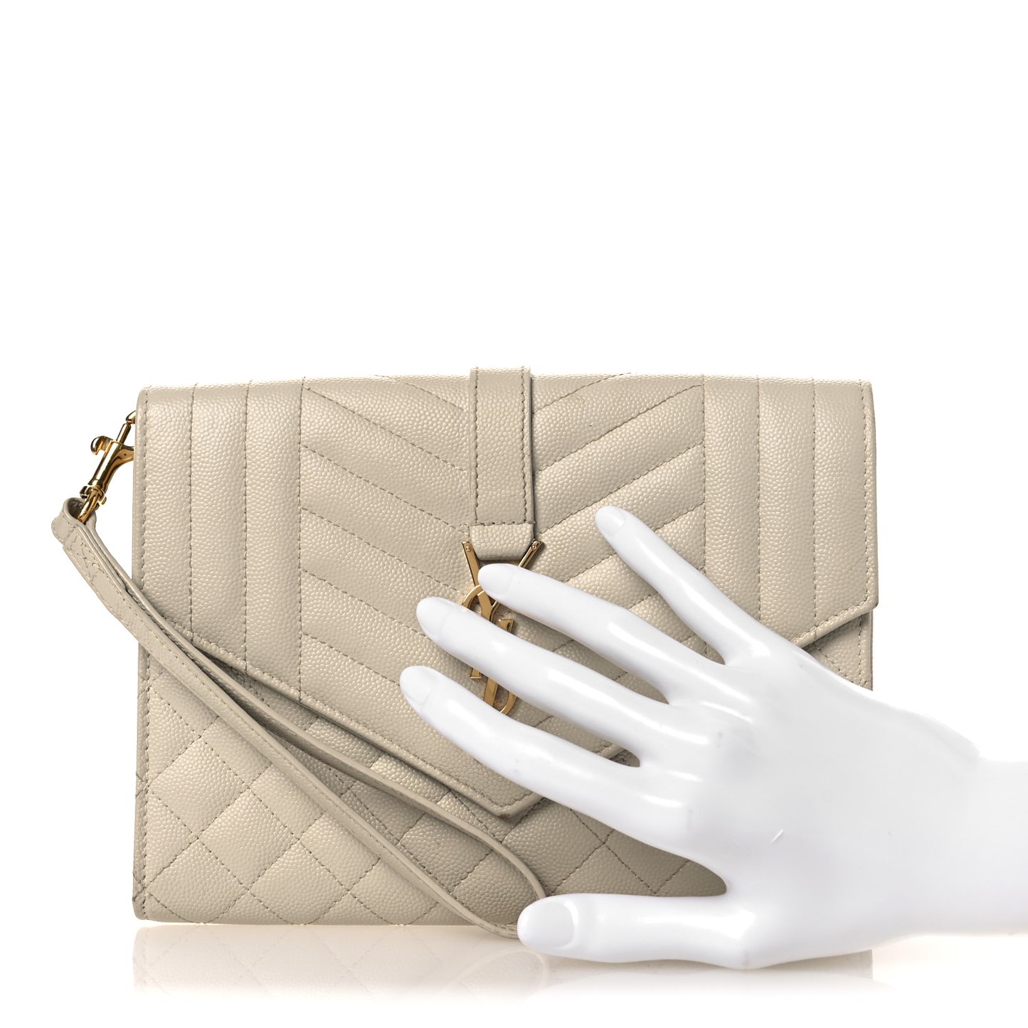 Grain De Poudre Textured Mixed Matelasse Triquilt Monogram Clutch Blanc Vintage