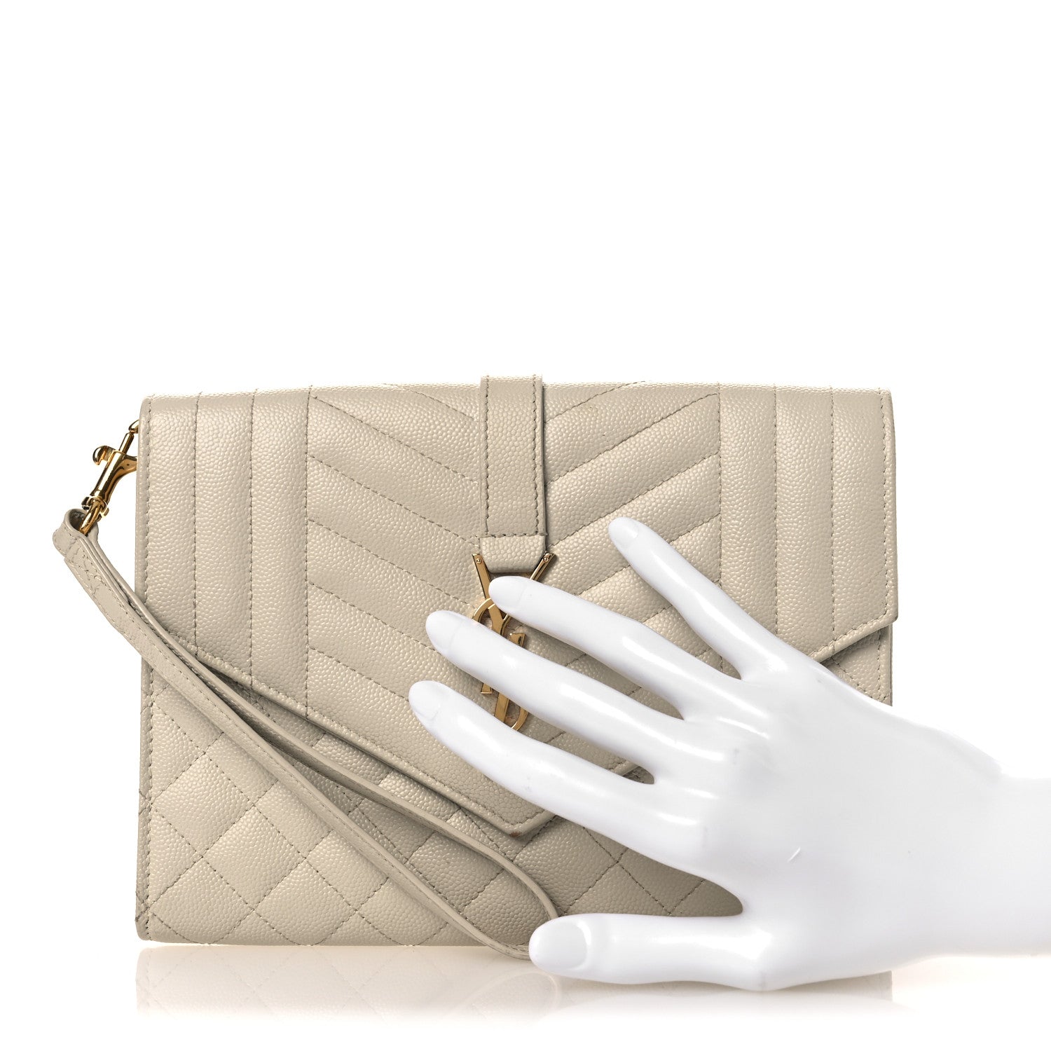 Saint Laurent Grain De Poudre Textured Mixed Matelasse Triquilt Monogram Clutch Blanc Vintage 2 of 11