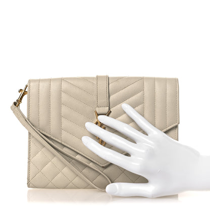 Saint Laurent Grain De Poudre Textured Mixed Matelasse Triquilt Monogram Clutch Blanc Vintage 2 of 11