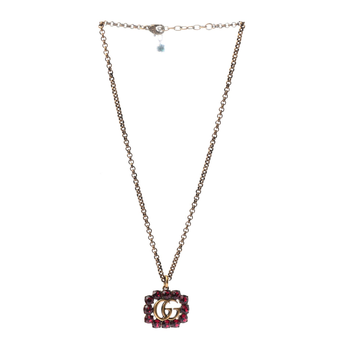 Crystal Embellished Double G Necklace Aged Gold Red