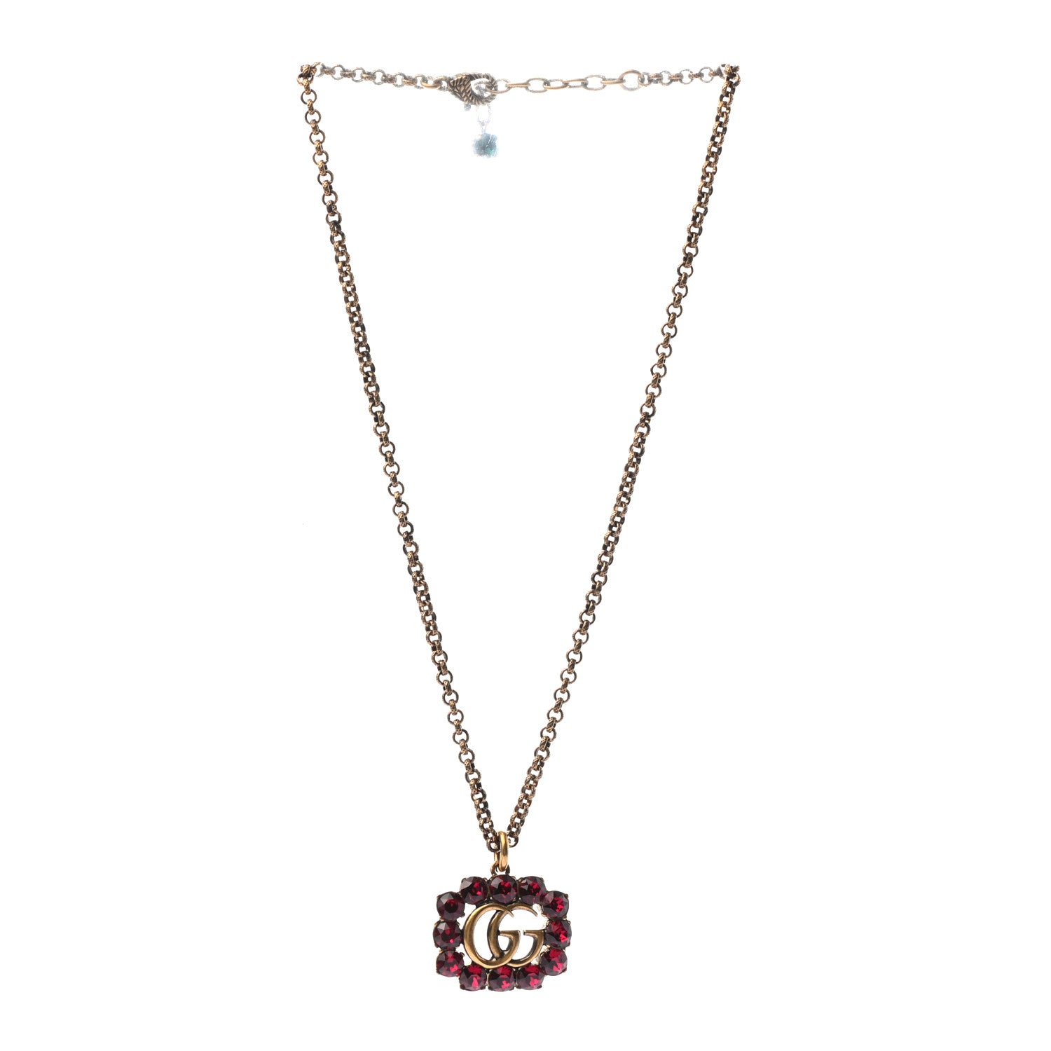 Gucci Crystal Embellished Double G Necklace Aged Gold Red 3 of 5