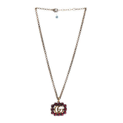Gucci Crystal Embellished Double G Necklace Aged Gold Red 3 of 5