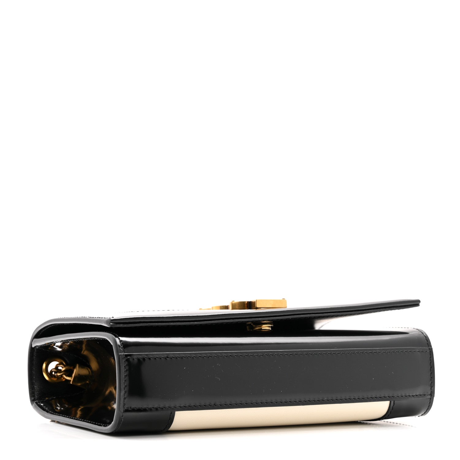 Saint Laurent Nappa Patent Calfskin Two-Toned Small Monogram Kate Satchel Alabastro Black 4 of 11