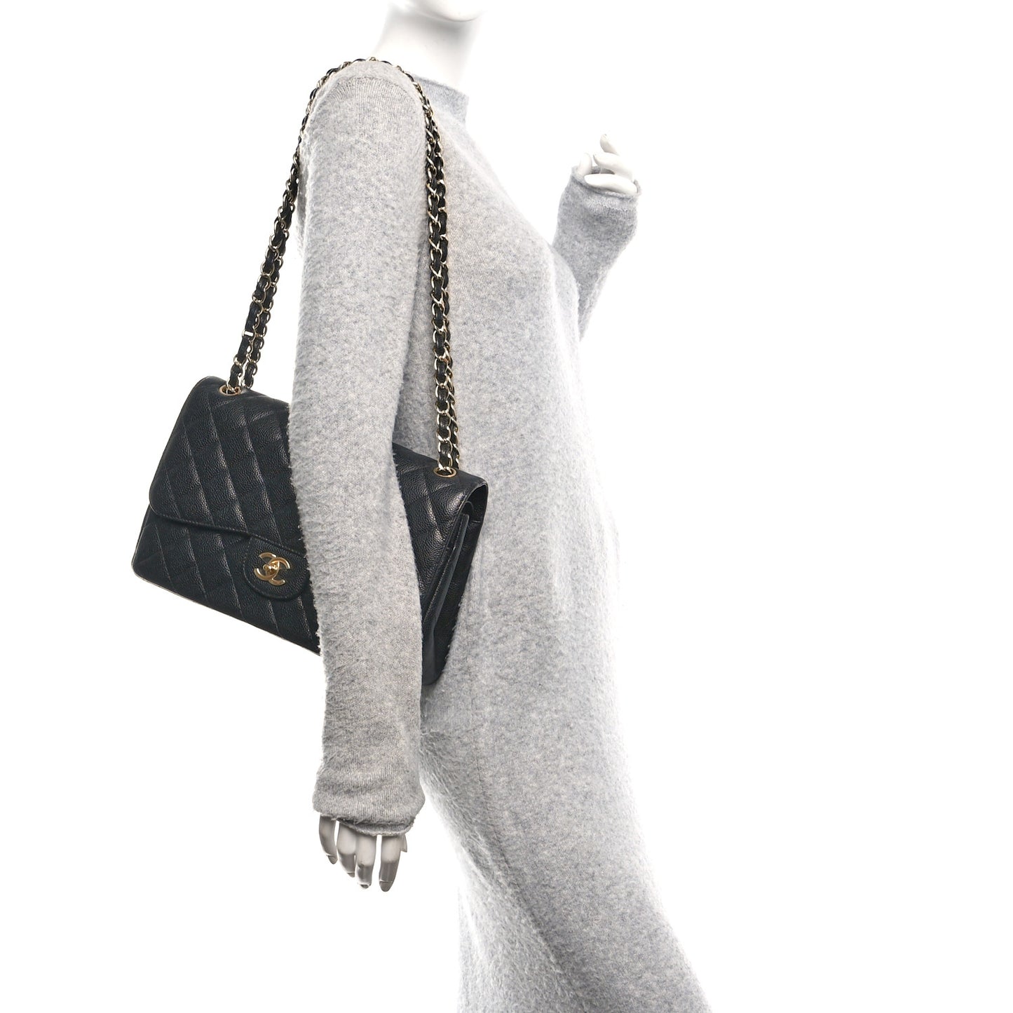 Caviar Quilted Jumbo Double Flap Black