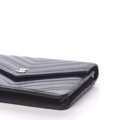 Chanel Goatskin Chevron Quilted Statement Wallet On Chain WOC Black 10 of 12