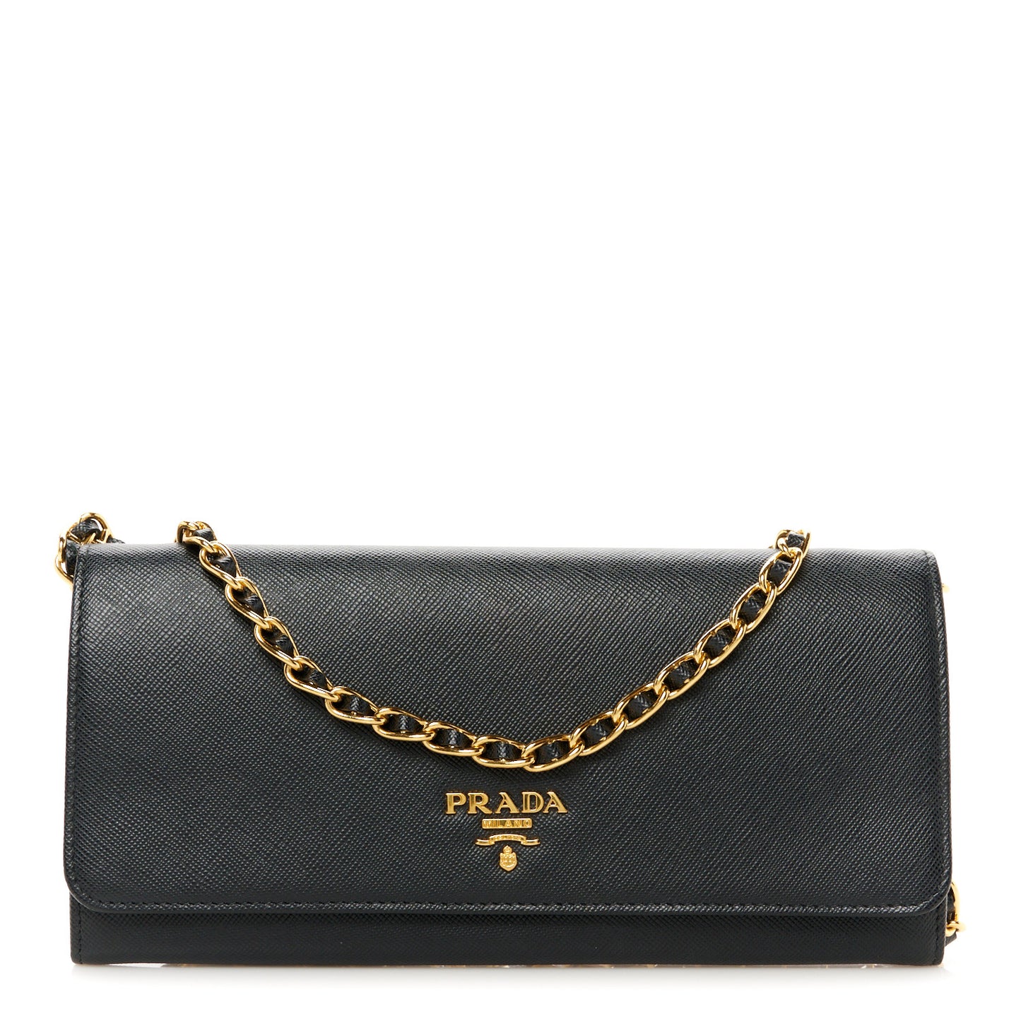 Saffiano Metal Oro Chain Wallet Black