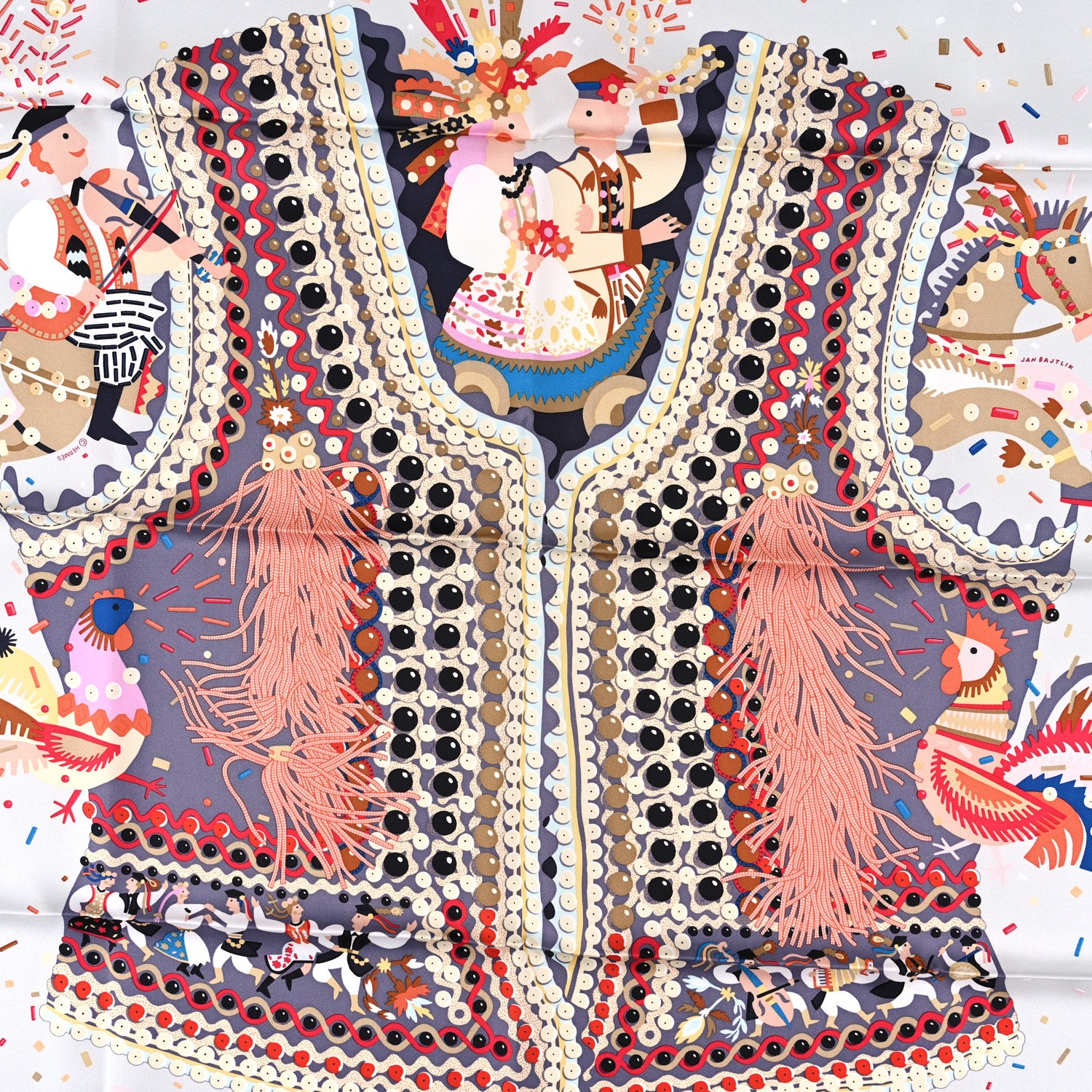 Hermes Silk Costume de Fete Scarf 90 Mauve Gris Perle Bois De Rose 2 of 5