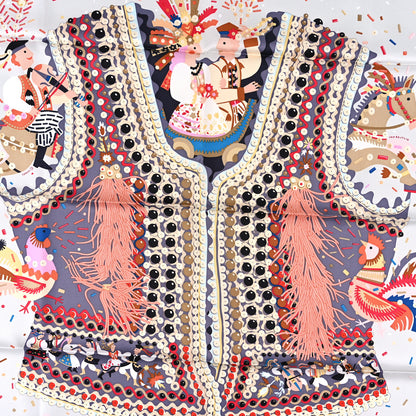 Hermes Silk Costume de Fete Scarf 90 Mauve Gris Perle Bois De Rose 2 of 5