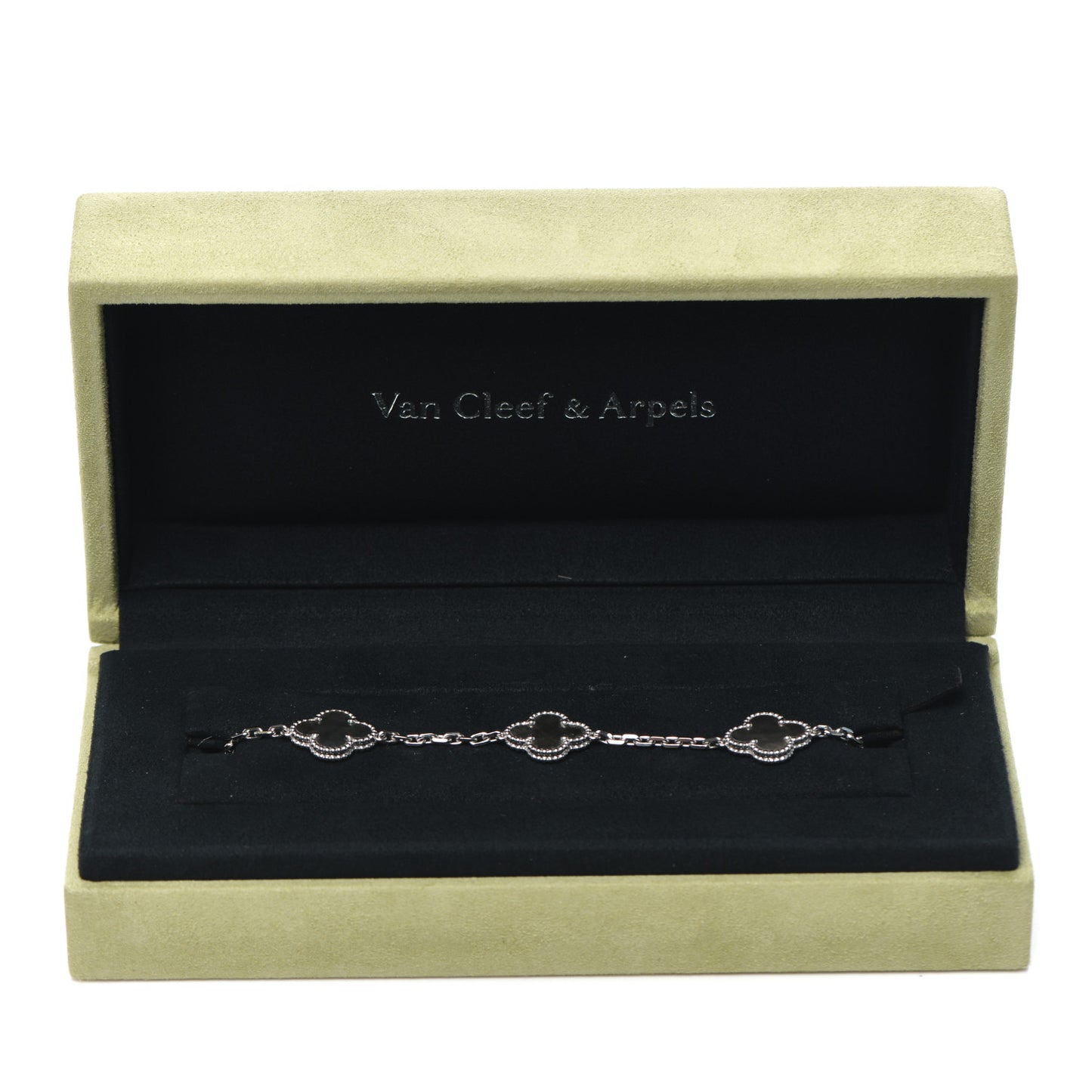 18K White Gold Grey Mother of Pearl 5 Motifs Vintage Alhambra Bracelet