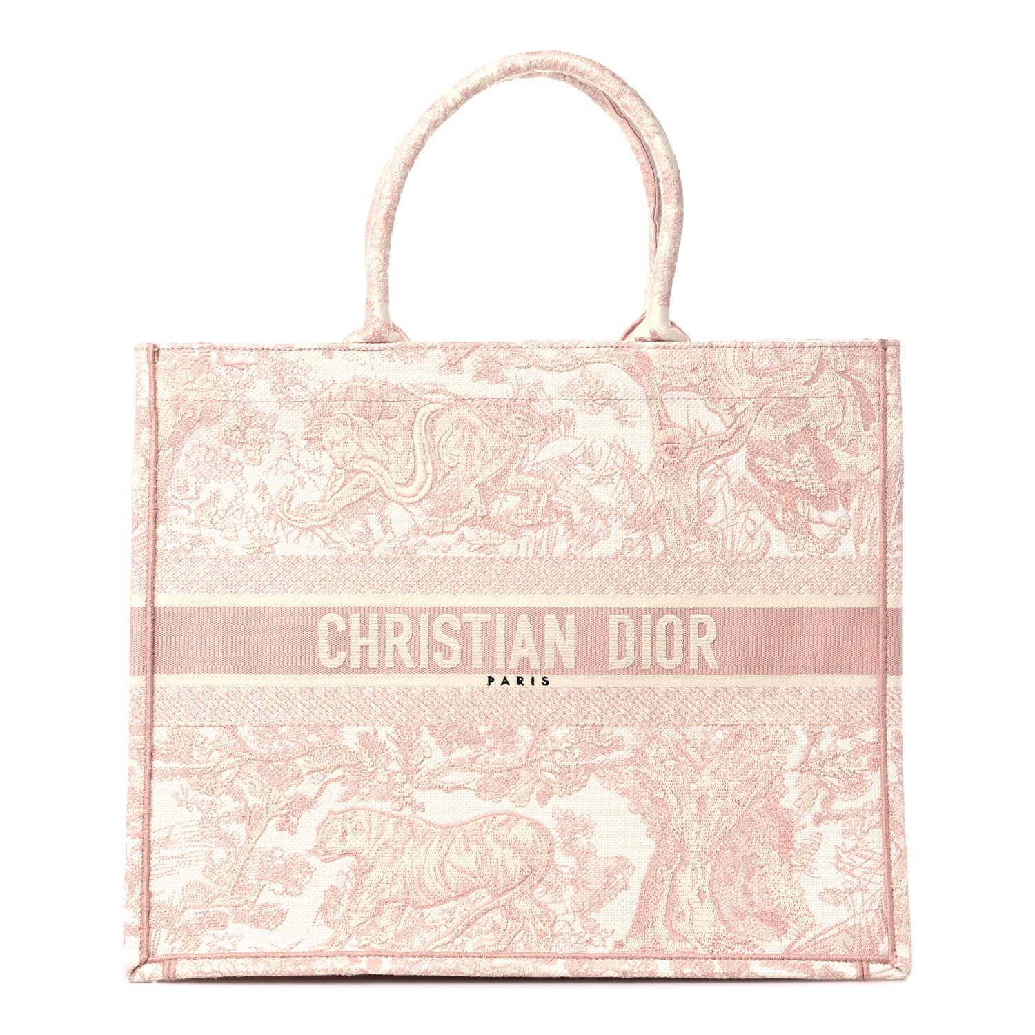 Christian Dior Canvas Embroidered Large Dioriviera Toile De Jouy Reverse Book Tote Rose 1 of 9