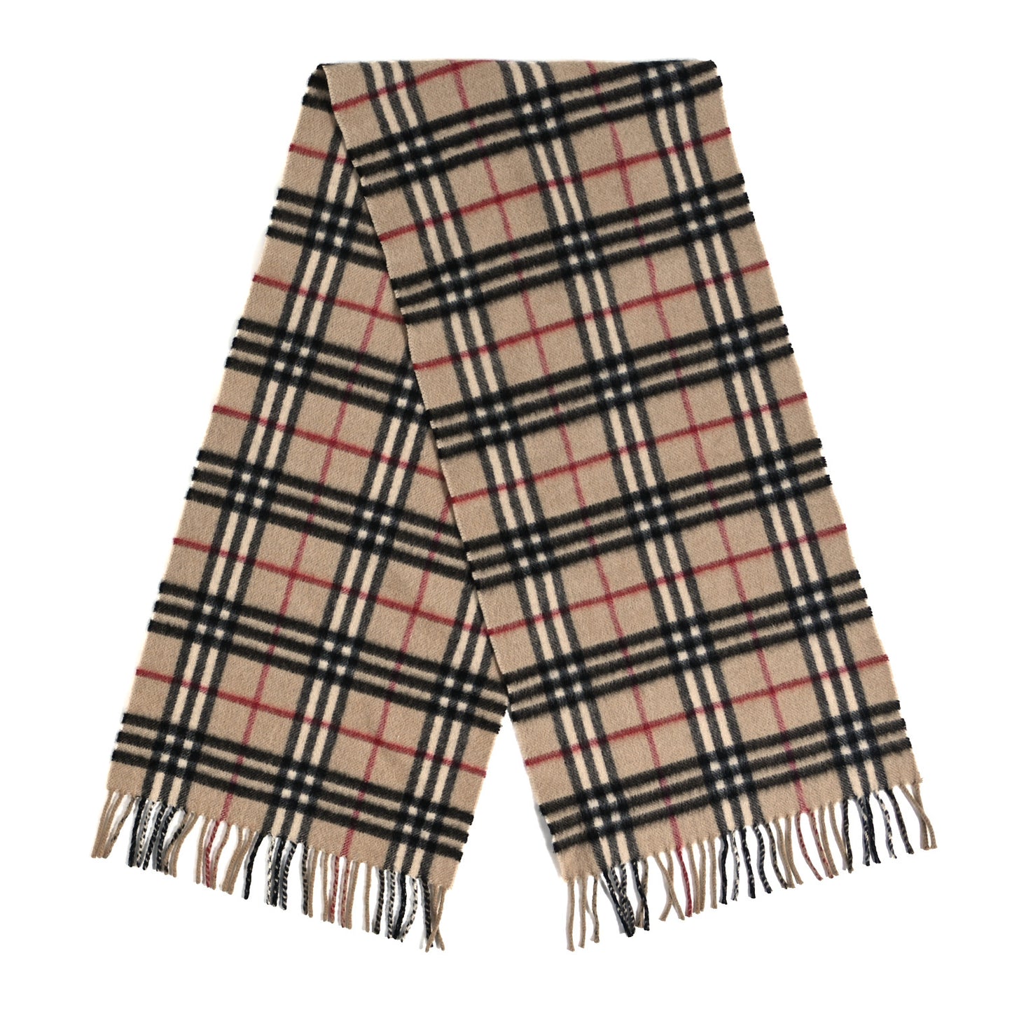 Cashmere House Check Fringe Scarf Camel
