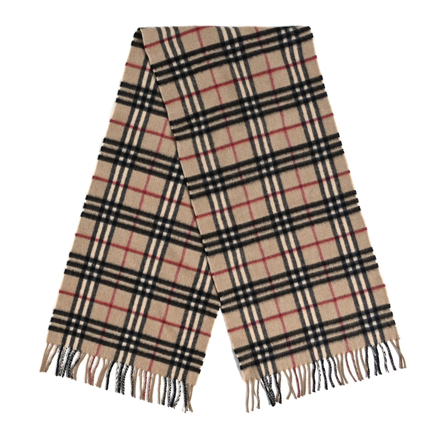 Burberry Cashmere House Check Fringe Scarf Camel 2 of 3