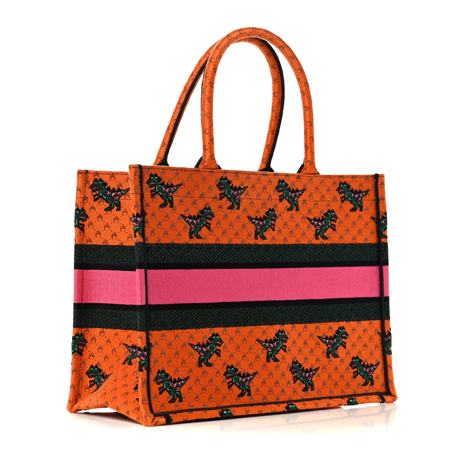 Canvas Embroidered Medium Dino Book Tote Orange Multicolor