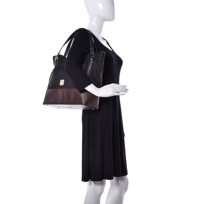 MCM Nylon Monogram Calfskin Shopper Tote Black 2 of 9