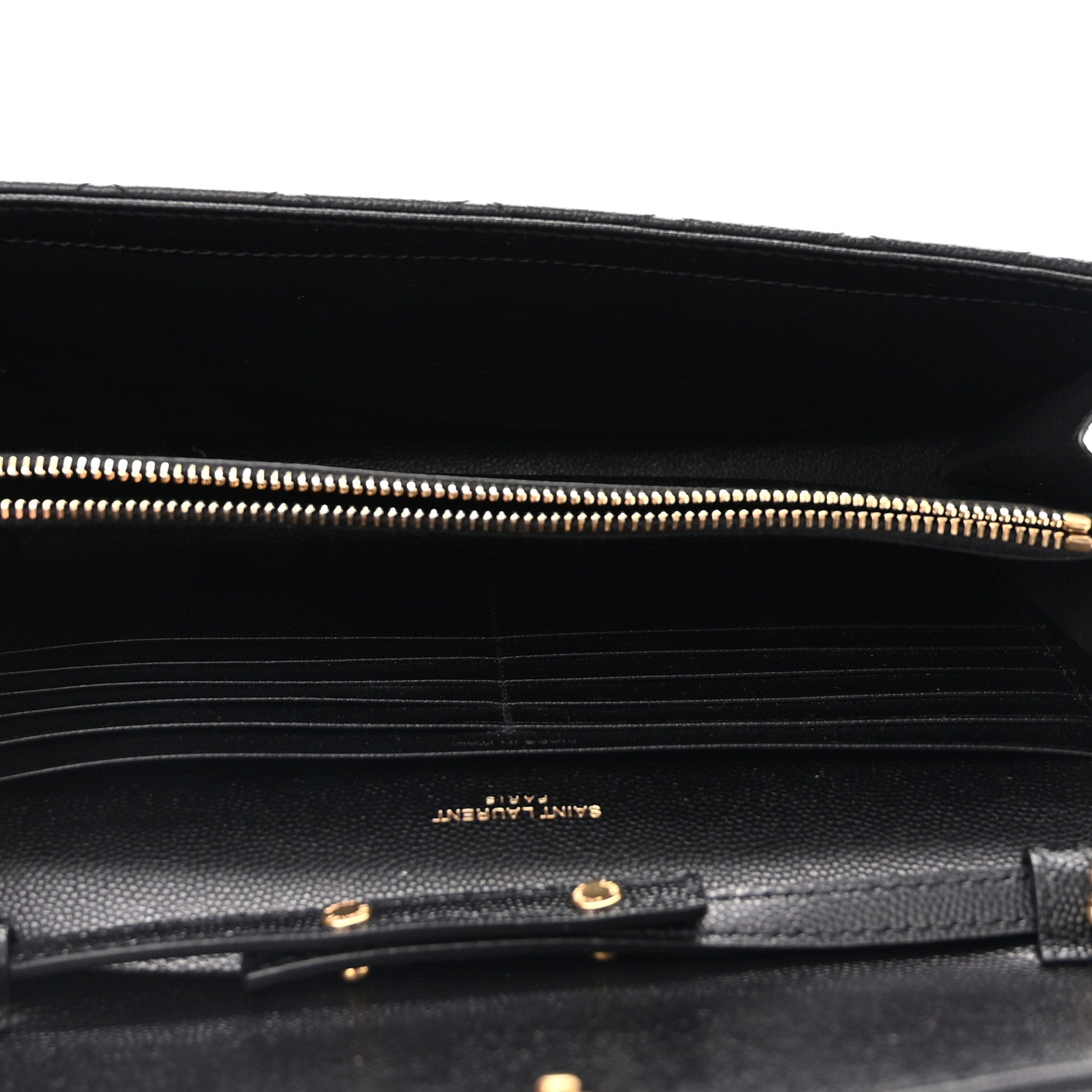 Saint Laurent Grain De Poudre Mixed Matelasse Triquilt Monogram Chain Wallet Black 4 of 11