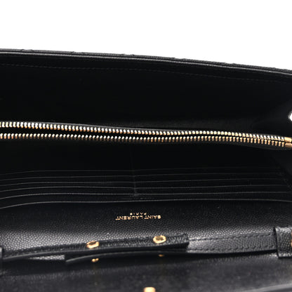 Saint Laurent Grain De Poudre Mixed Matelasse Triquilt Monogram Chain Wallet Black 4 of 11