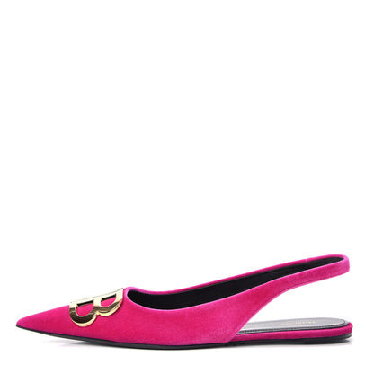 Balenciaga Velvet BB Knife Pointy Toe Slingback Flats 37.5 Pink 1 of 12
