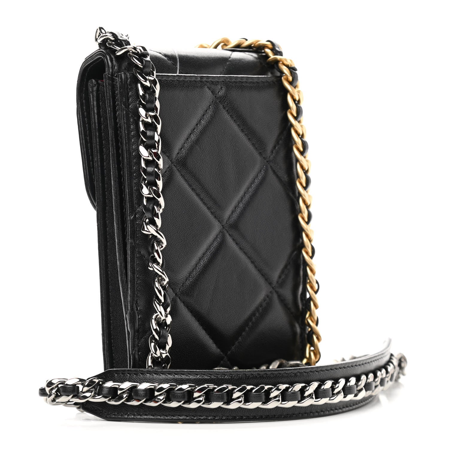 Chanel Lambskin Quilted Chanel 19 Phone Holder With Chain Black 3 of 12