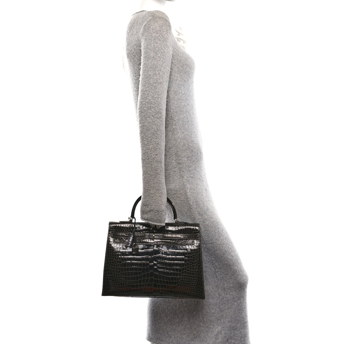 Shiny Porosus Crocodile Kelly Sellier 35 Graphite