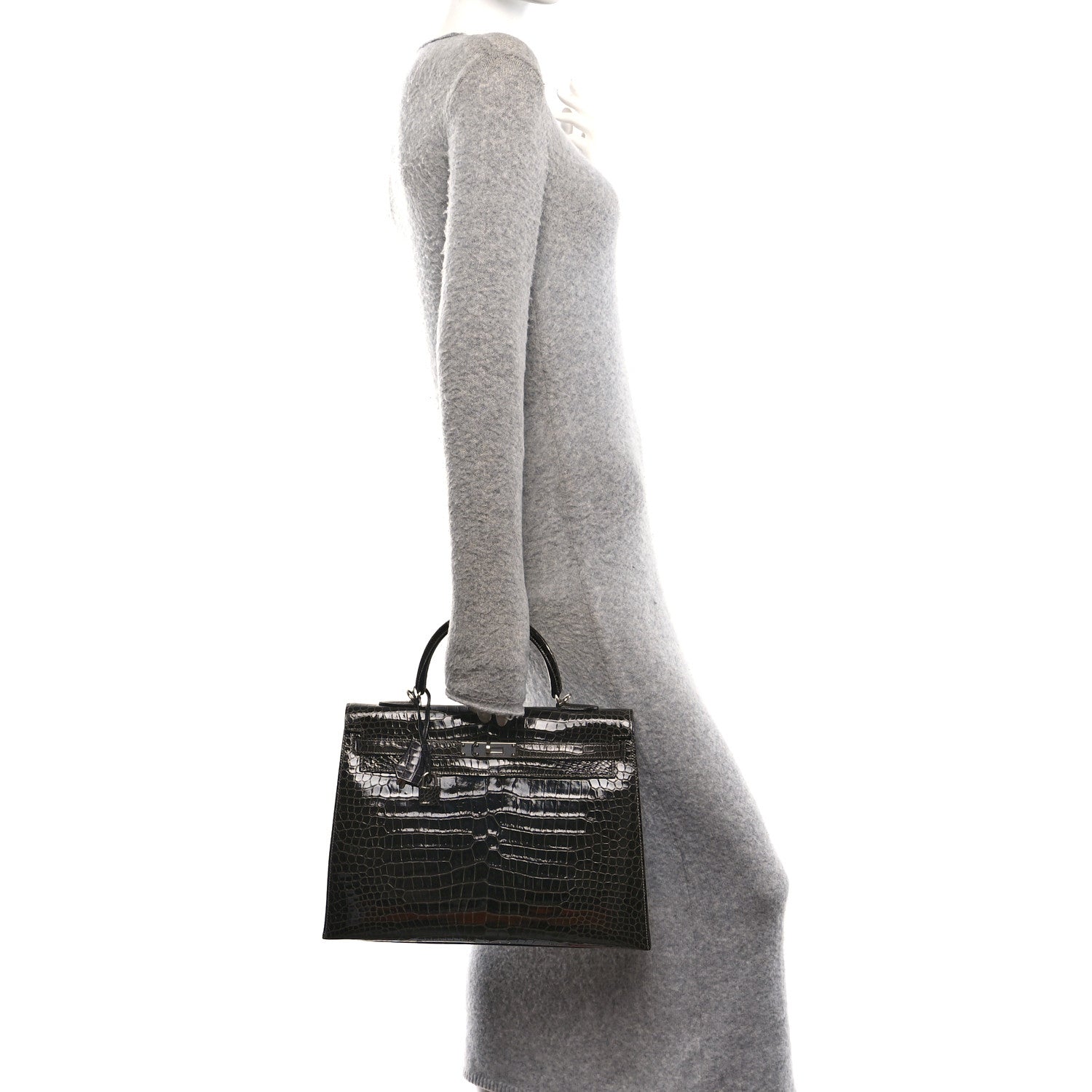 Hermes Shiny Porosus Crocodile Kelly Sellier 35 Graphite 2 of 10