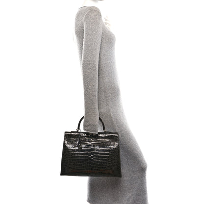 Hermes Shiny Porosus Crocodile Kelly Sellier 35 Graphite 2 of 10