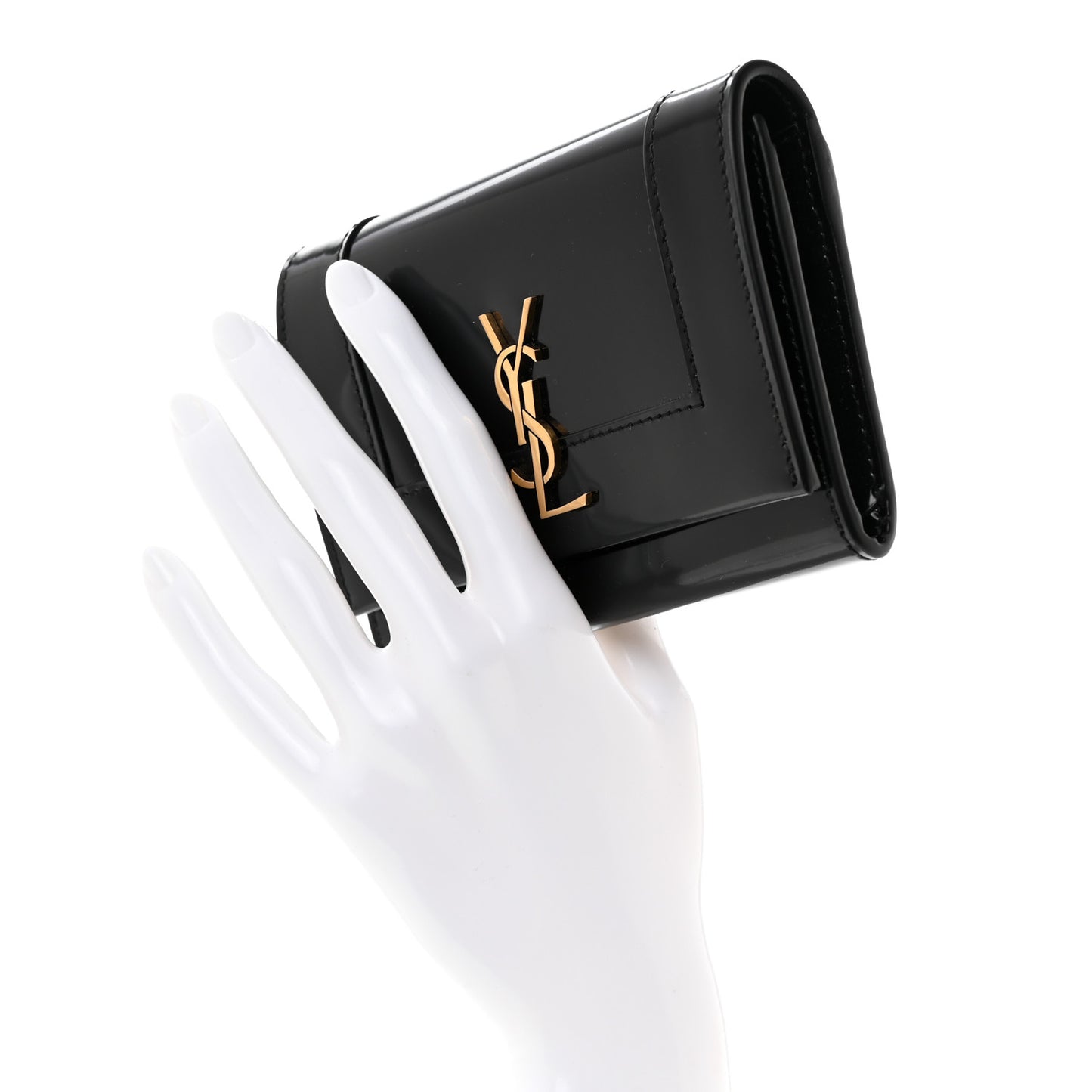 Shiny Calfskin Small Monogram Cassandre Envelope Wallet Black