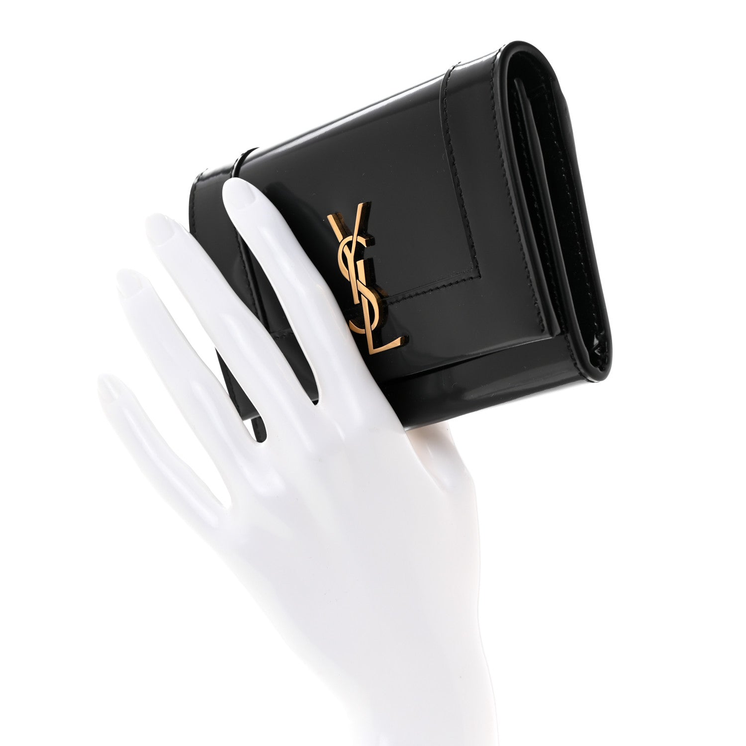 Saint Laurent Shiny Calfskin Small Monogram Cassandre Envelope Wallet Black 2 of 6