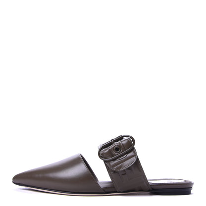 Fendi Vitello FF Embossed Buckle Flat Mules 35.5 Wood 1 of 9