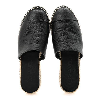 Chanel Goatskin Patent CC Espadrille Mules 37 Black 2 of 10