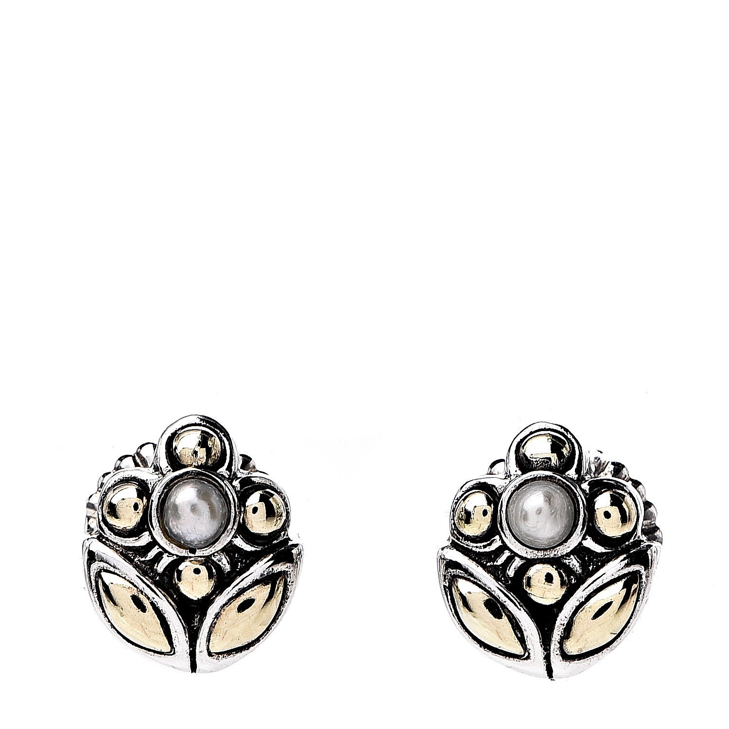 John Hardy Sterling Silver 18K Yellow Gold Pearl Flower Stud Earrings 1 of 4