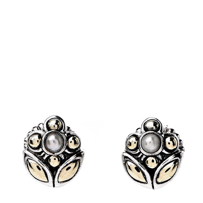 John Hardy Sterling Silver 18K Yellow Gold Pearl Flower Stud Earrings 1 of 4