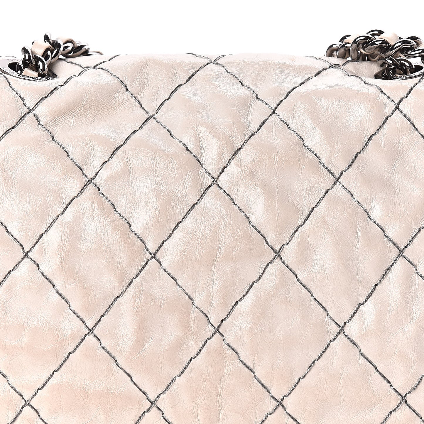Glazed Goatskin Double Stitch Flap Ivory
