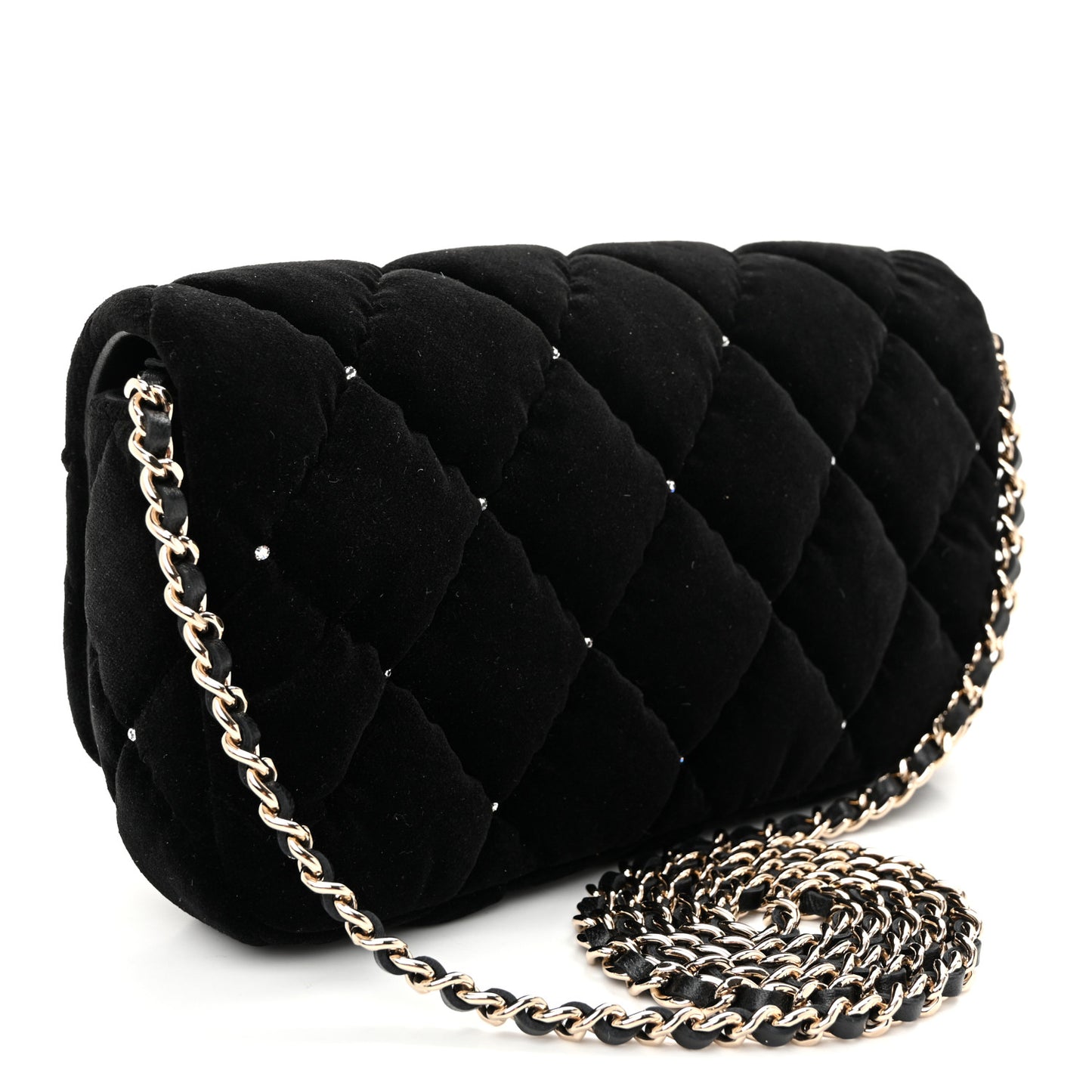Velvet Diamanté Quilted Flap Clutch Black