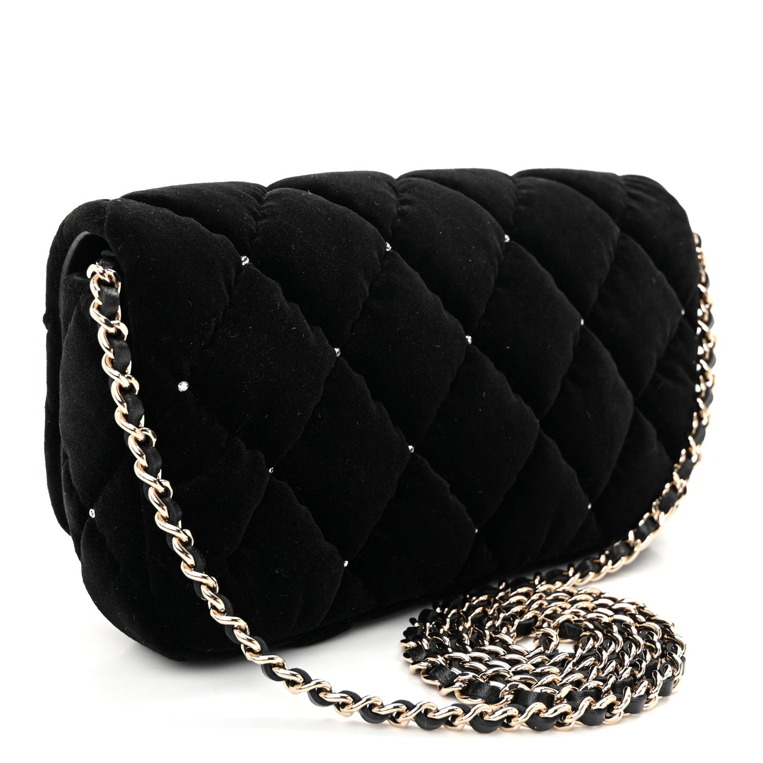 Chanel Velvet Diamanté Quilted Flap Clutch Black 3 of 11